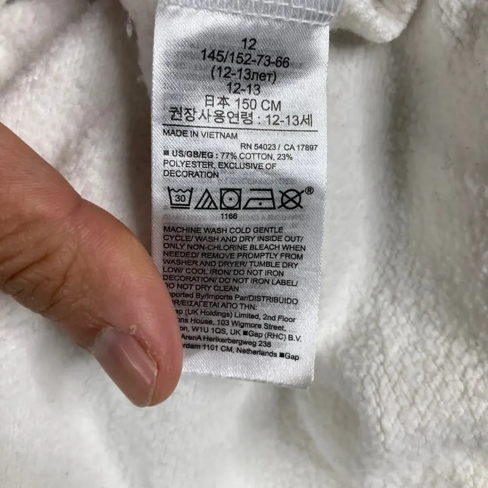 GAP Hoodie Kids 12 White Logo Pullover Fleece Sweatshirt‎